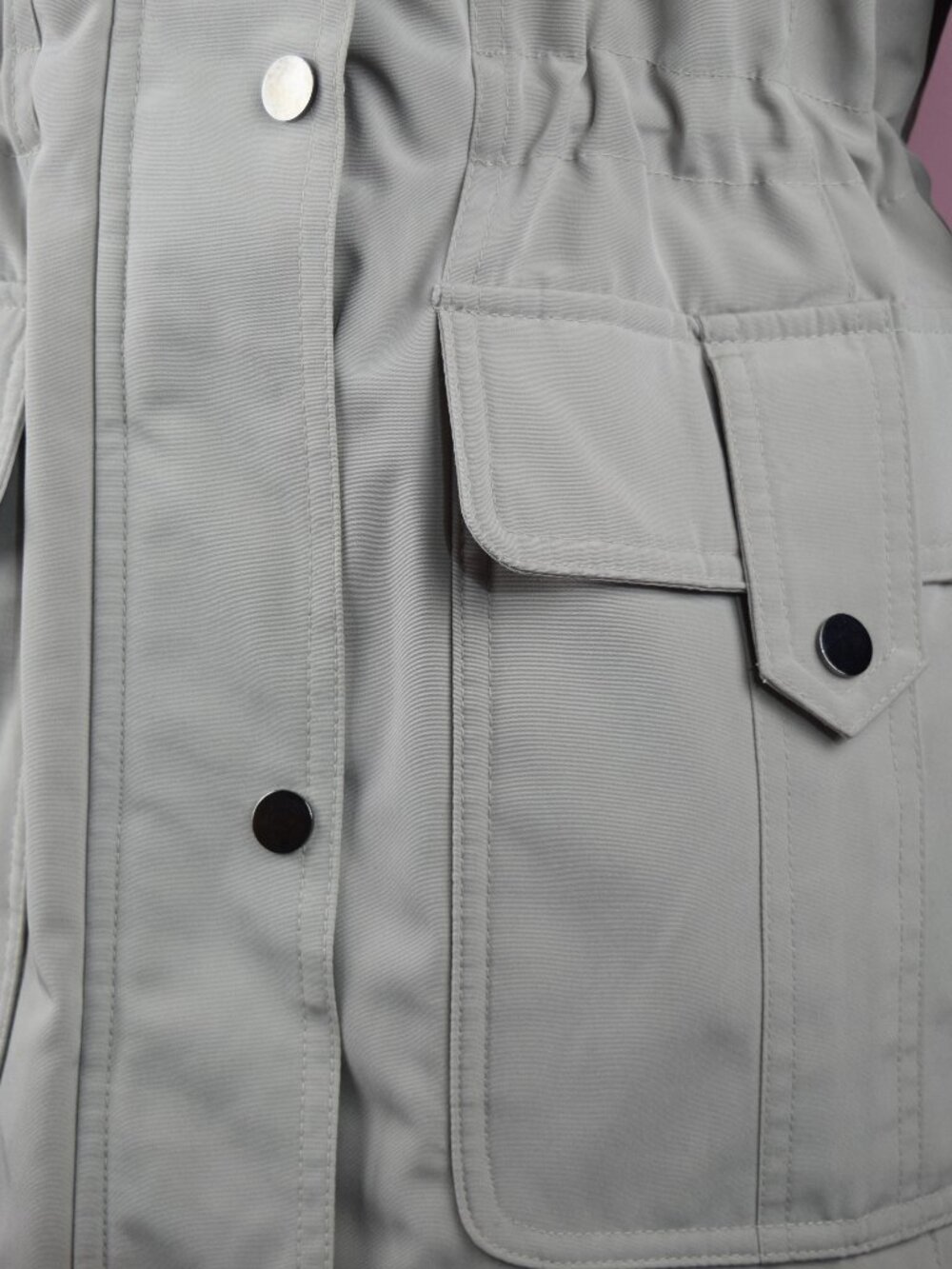 London Fog Beige/Gray Hooded Drawstring Waist Utility Jacket | Size S - Picture 2 of 8